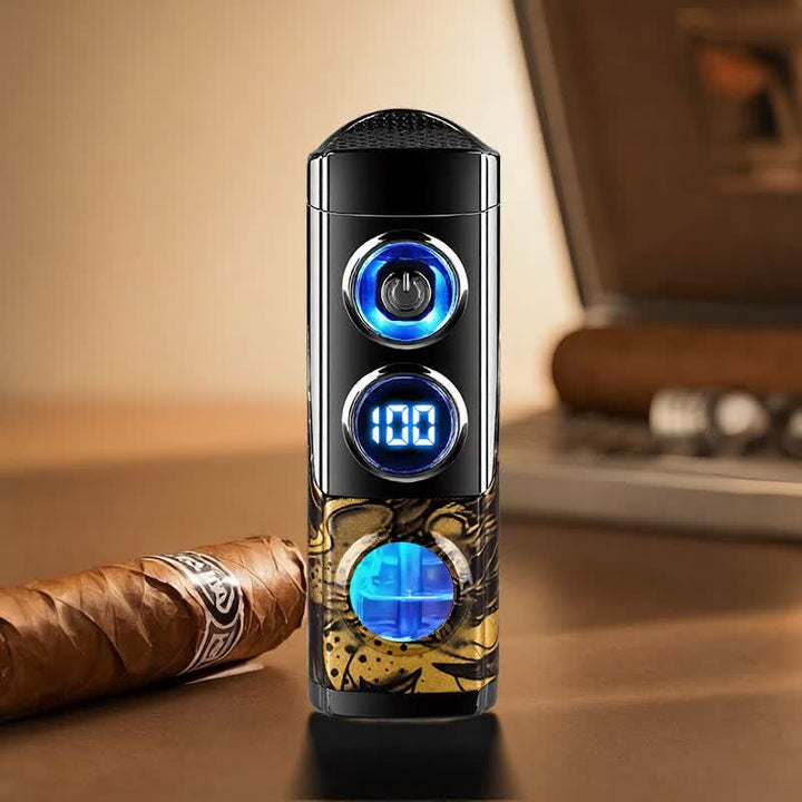 4-in-1 Smart Triple Flame Zigarrenfeuerzeug mit integrierter Zigarrenablage und Anstechhilfe - Leopard Schwarz - image 17