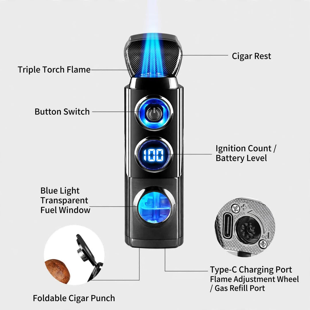 4-in-1 Smart Triple Flame Zigarrenfeuerzeug mit integrierter Zigarrenablage und Anstechhilfe - image 3