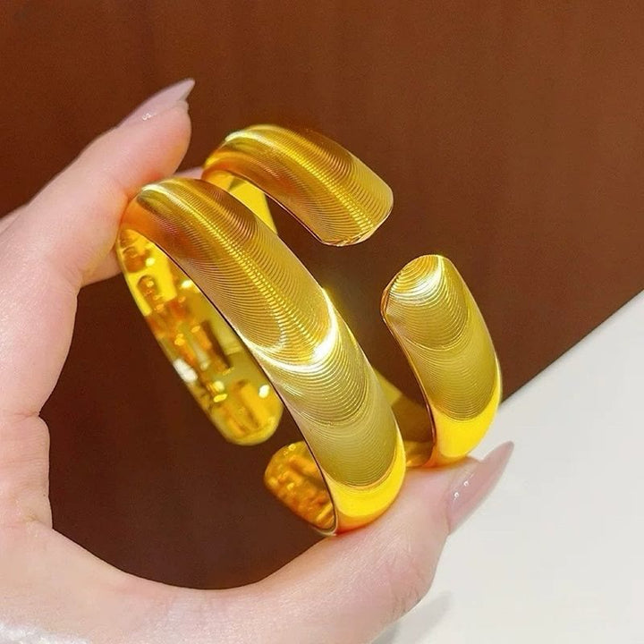 Verstellbares, offenes Armband mit Katzenaugenmuster, galvanisiert, für Damen - Gold - image 0