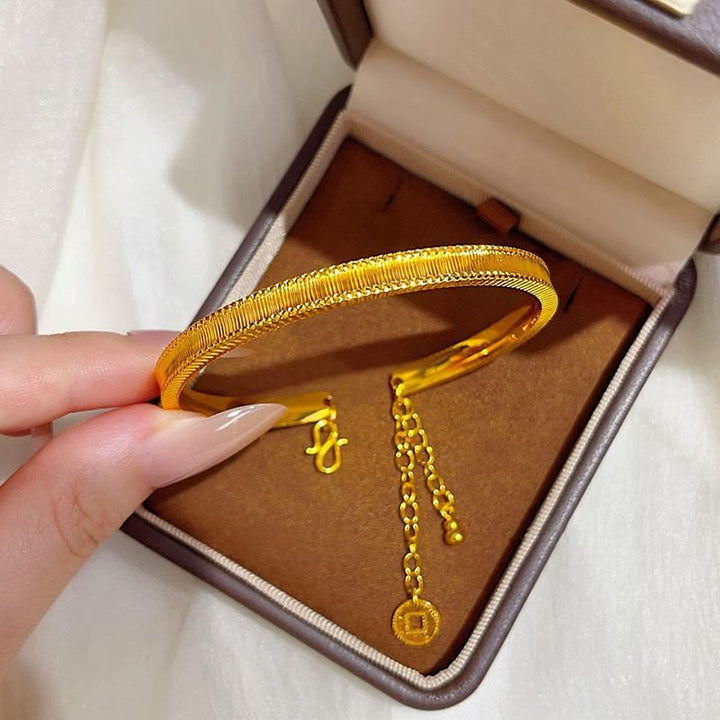 Vintage offenes, verstellbares Armband mit Quaste in Form eines Münzkürbisses, Retro-Armband, galvanisiert, für Damen - Gold - image 1