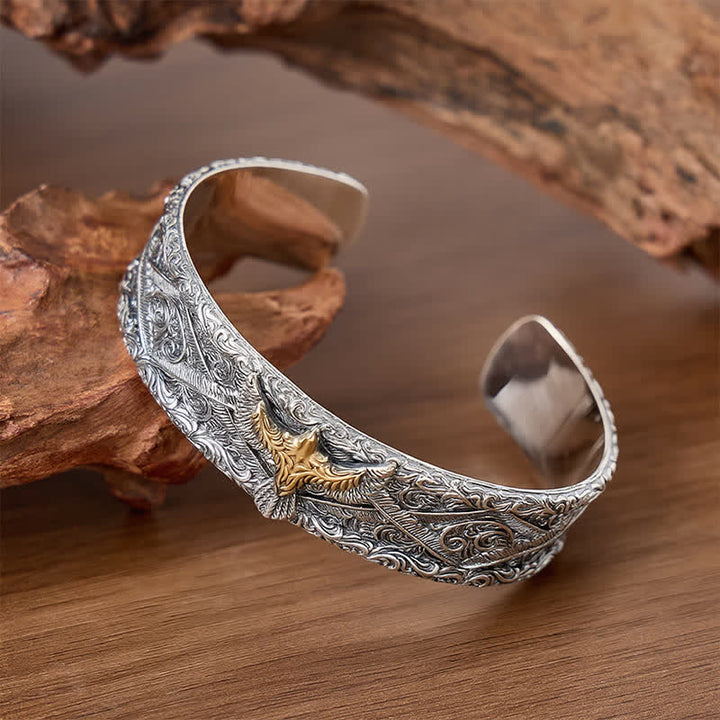 Offenes Armband mit Scrollgravur und westlichem Adlermotiv - Silber - image 0