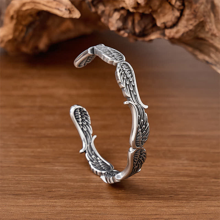 Armband mit offener Manschette und Engelsfeder im Western-Stil, inspiriert von „Fall From Heaven“. - Silber - image 0