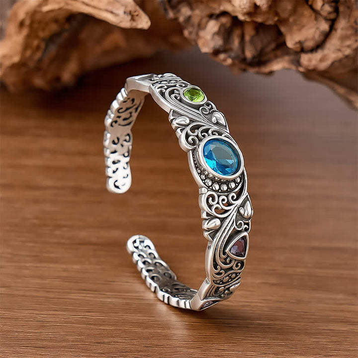 Verziertes, offenes Armband mit Edelsteinen - Silber - image 0