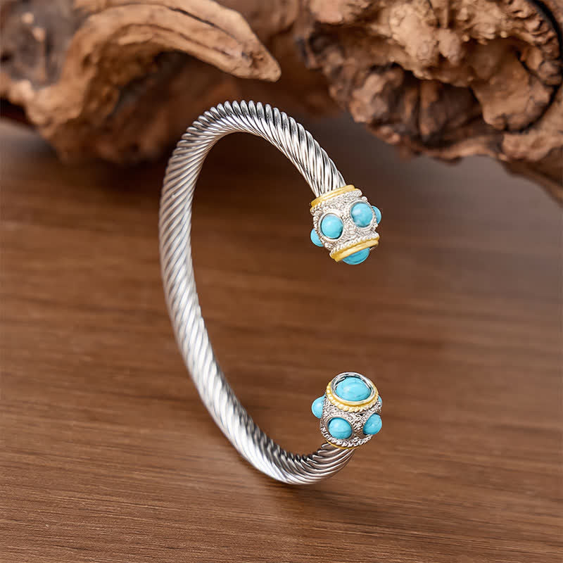 Eternal Turquoise Cable Twisted Open Cuff Armband - image 3