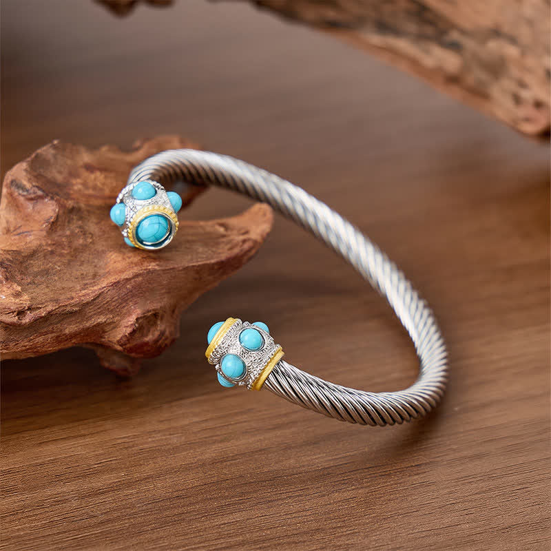 Eternal Turquoise Cable Twisted Open Cuff Armband - Silber - image 0