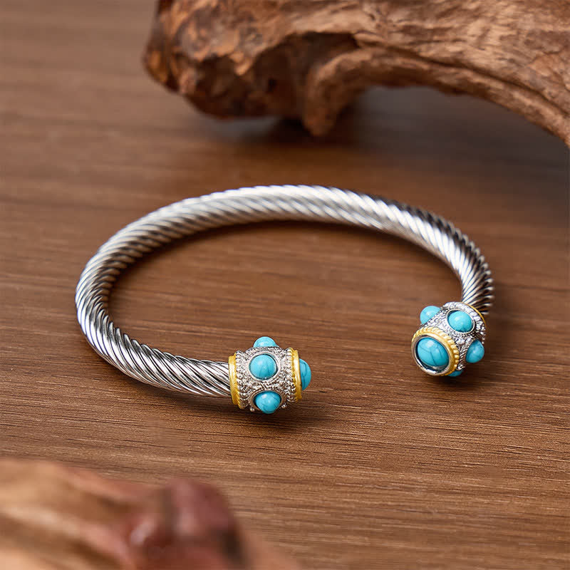 Eternal Turquoise Cable Twisted Open Cuff Armband - image 4