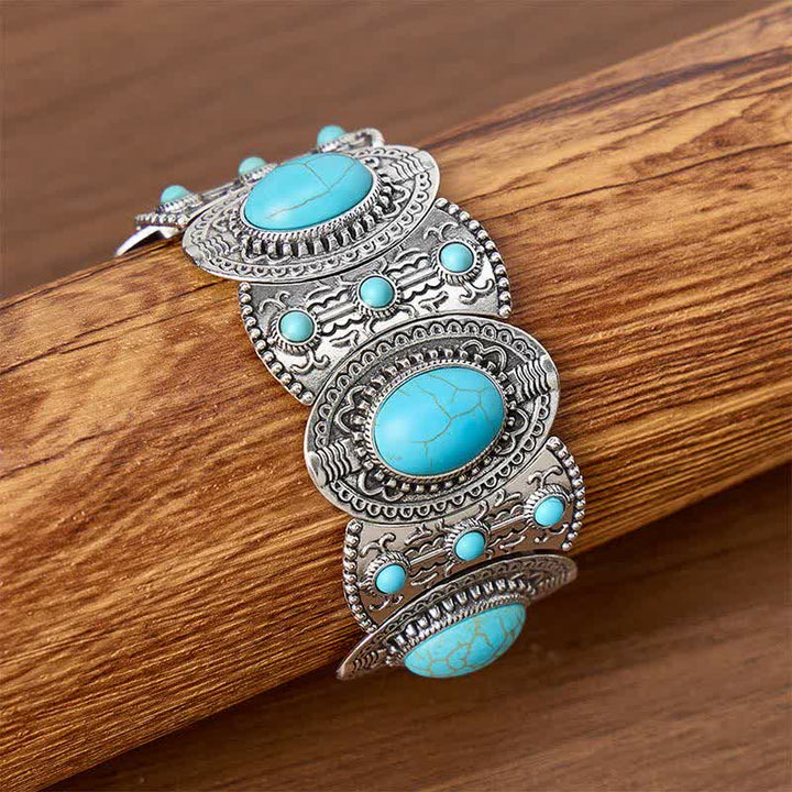 Großes, weit geöffnetes Armband mit türkisfarbenen Perlen im Palaststil - Antikes Silber - image 0