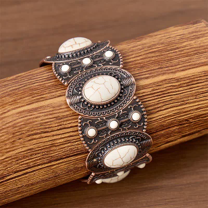Großes, weit geöffnetes Armband mit türkisfarbenen Perlen im Palaststil - Rotbronze - image 5