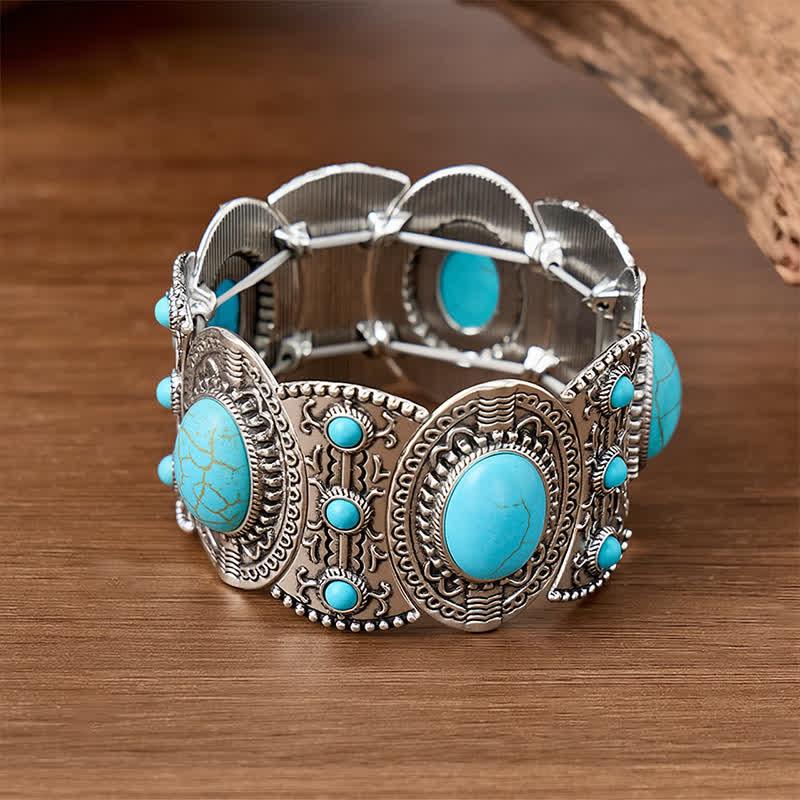 Großes, weit geöffnetes Armband mit türkisfarbenen Perlen im Palaststil - image 2