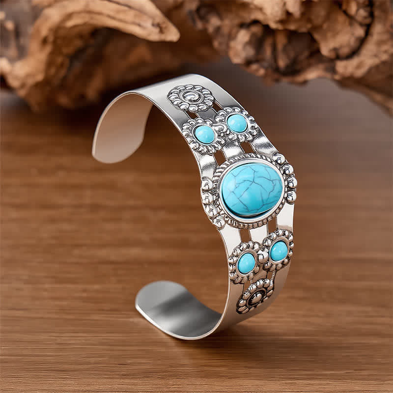 Offenes Armband mit Türkissteinen in Wüstensonne-Optik - Silber - image 0