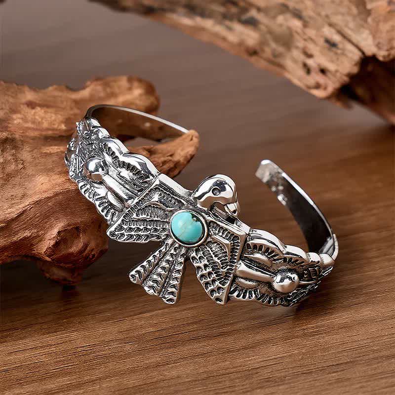 Offenes Armband mit Westlichem Adler-Donnervogel-Türkis - Silber - image 0