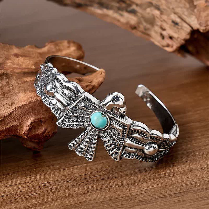 Offenes Armband mit Westlichem Adler-Donnervogel-Türkis - Silber - image 0