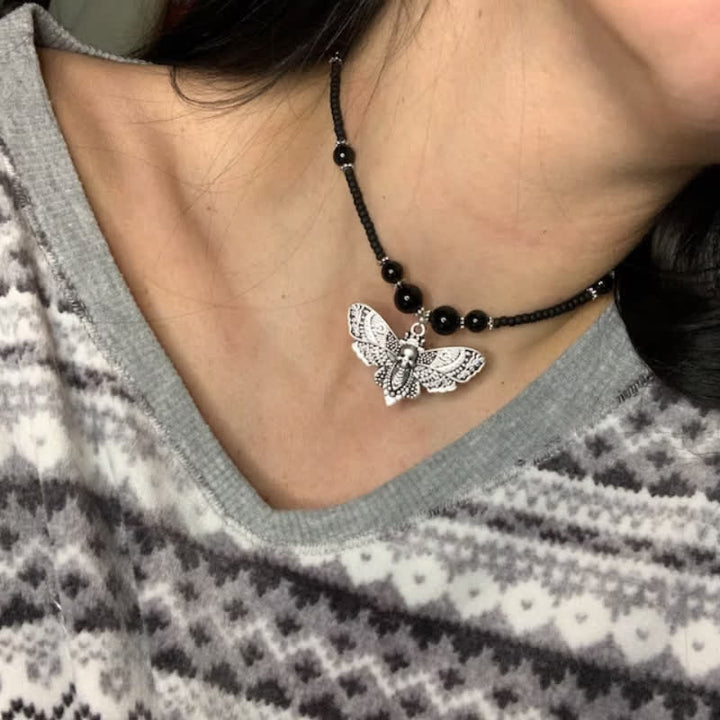 Boho-Gothic-Perlen-Totenkopffalter-Choker-Halskette - image 2