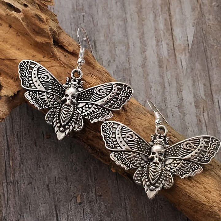 Hexenhafte Vintage-Gothic-Ohrringe mit Totenkopfmotiv und Motte - Silber - image 0