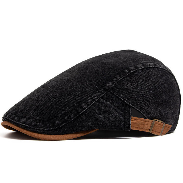 Flache Baskenmütze aus kontrastfarbenem, gewaschenem Denim mit Wildlederkrempe - Schwarz - Verstellbar (21 5/8"-23 1/4") - image 7