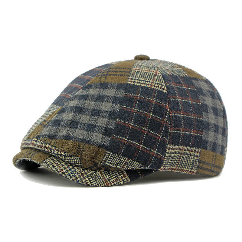 Patchwork-Karo-Hahnentrittmuster, warmes Schiebermützen-Ivy-Baskenmütze - Marine - Verstellbar (21 5/8"-23 5/8") - image 0