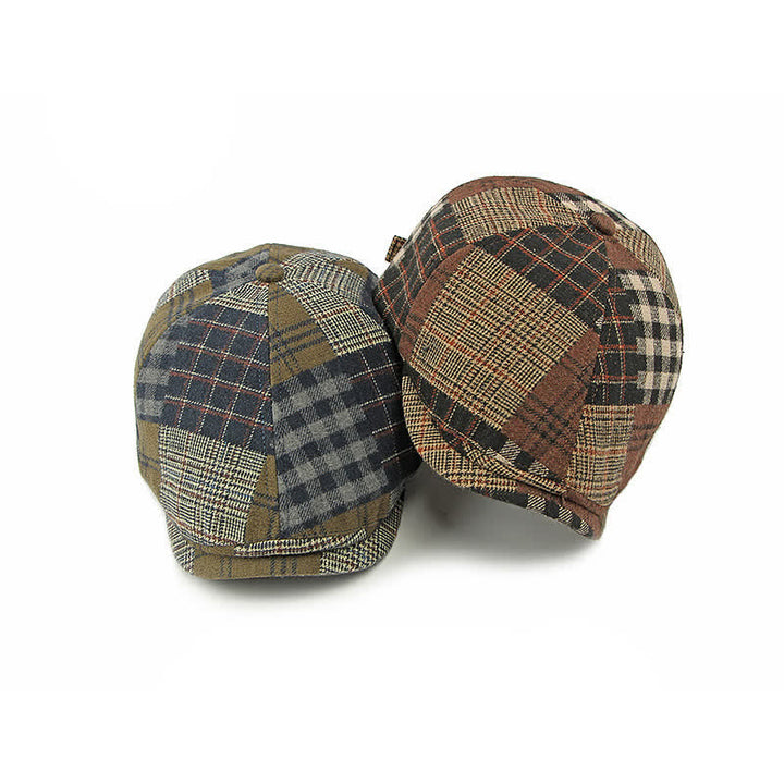 Patchwork-Karo-Hahnentrittmuster, warmes Schiebermützen-Ivy-Baskenmütze - image 4