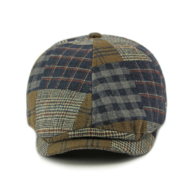 Patchwork-Karo-Hahnentrittmuster, warmes Schiebermützen-Ivy-Baskenmütze - image 1