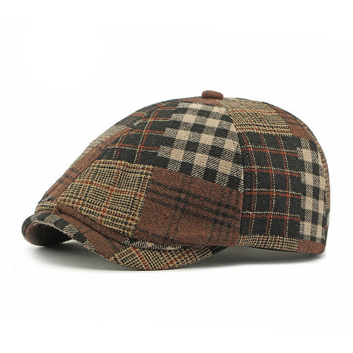 Patchwork-Karo-Hahnentrittmuster, warmes Schiebermützen-Ivy-Baskenmütze - Kaffee - Verstellbar (21 5/8"-23 5/8") - image 6