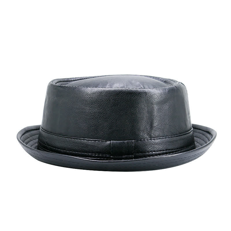 Klassischer wasserdichter Leder-Fedora-Hut im Pork-Pie-Stil - Schwarz - M (22"-22 7/8") - image 0