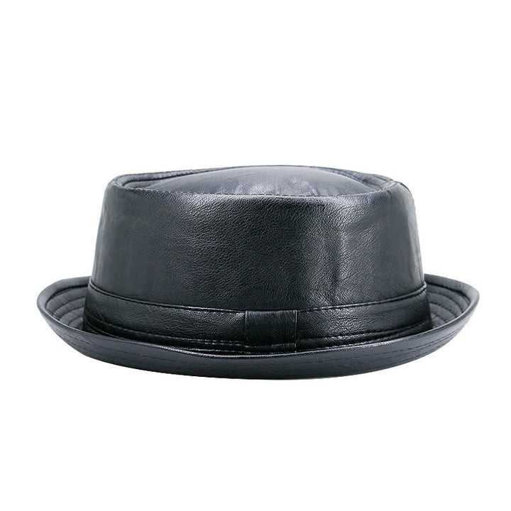 Klassischer wasserdichter Leder-Fedora-Hut im Pork-Pie-Stil - Schwarz - M (22"-22 7/8") - image 0