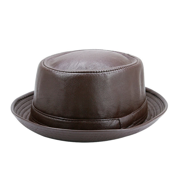 Klassischer wasserdichter Leder-Fedora-Hut im Pork-Pie-Stil - Braun - M (22"-22 7/8") - image 5