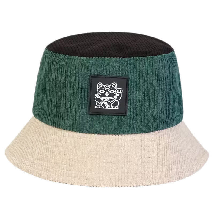 Faltbarer Cord-Bucket-Hat mit Farbblock-Motiv und Glückskatzenmotiv - Elfenbein - M (22"-22 7/8") - image 3