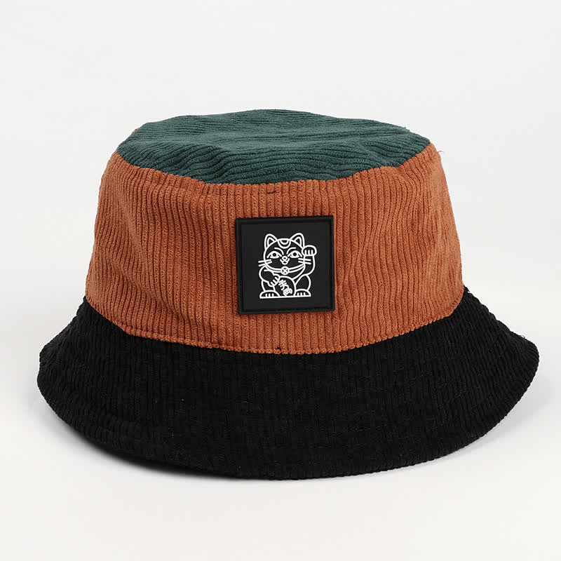 Faltbarer Cord-Bucket-Hat mit Farbblock-Motiv und Glückskatzenmotiv - Schwarz - M (22"-22 7/8") - image 6