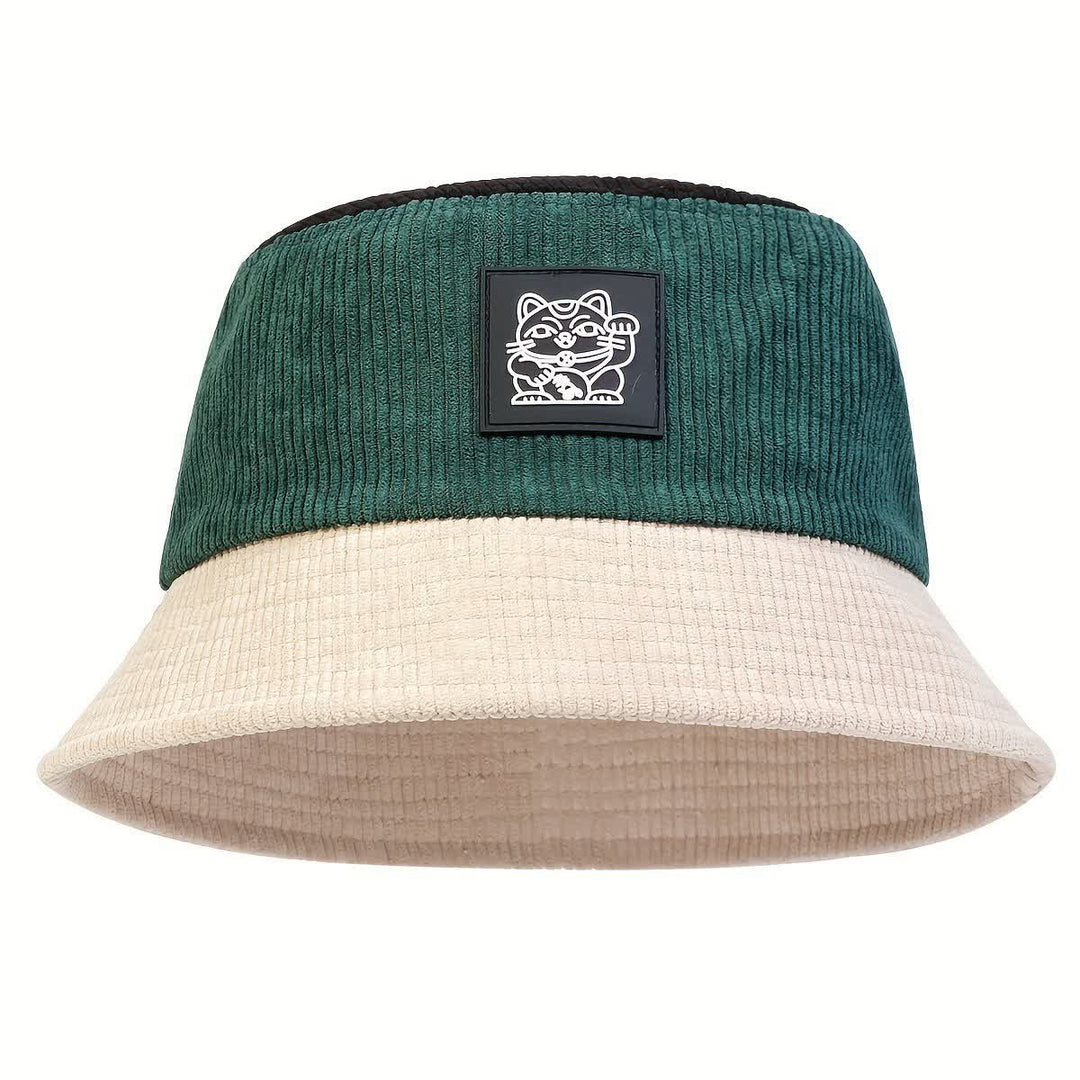 Faltbarer Cord-Bucket-Hat mit Farbblock-Motiv und Glückskatzenmotiv - image 5