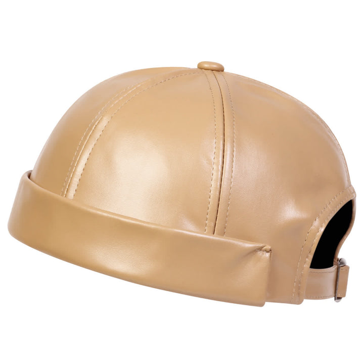 Minimalistische, randlose, verstellbare Docker-Kappe aus PU-Leder - Khaki - Verstellbar (22"-23 1/4") - image 4