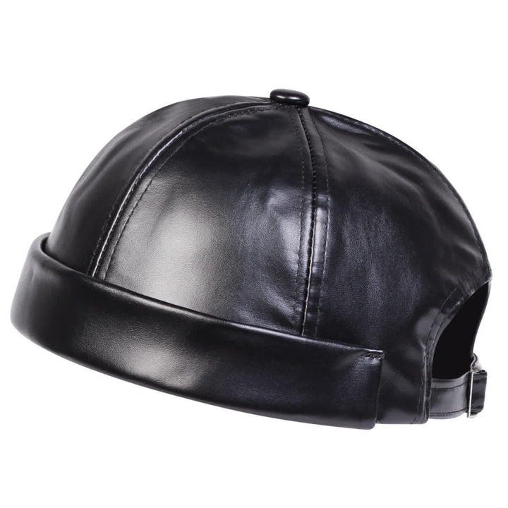 Minimalistische, randlose, verstellbare Docker-Kappe aus PU-Leder - Schwarz - Verstellbar (22"-23 1/4") - image 0