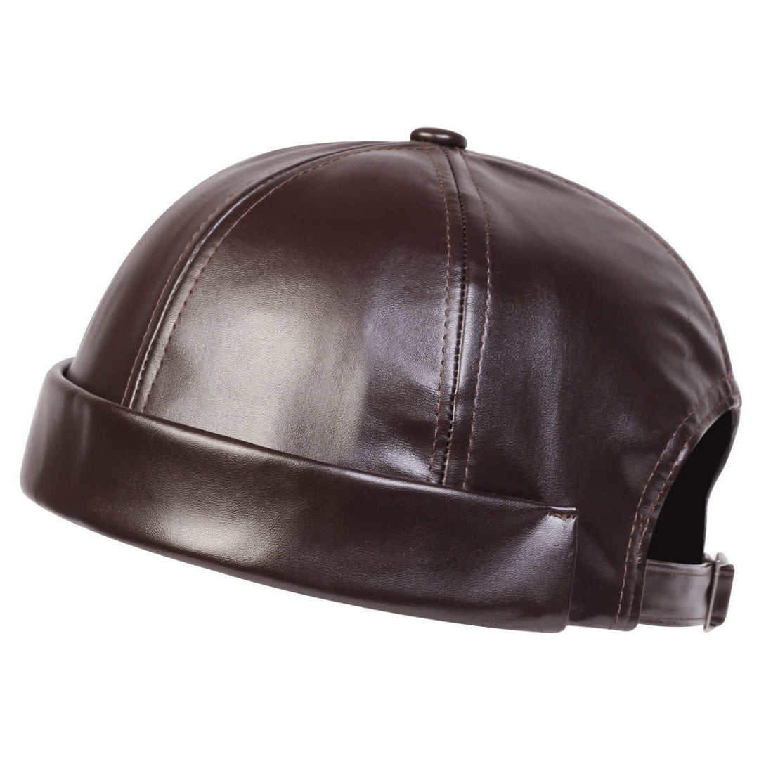Minimalistische, randlose, verstellbare Docker-Kappe aus PU-Leder - Braun - Verstellbar (22"-23 1/4") - image 2