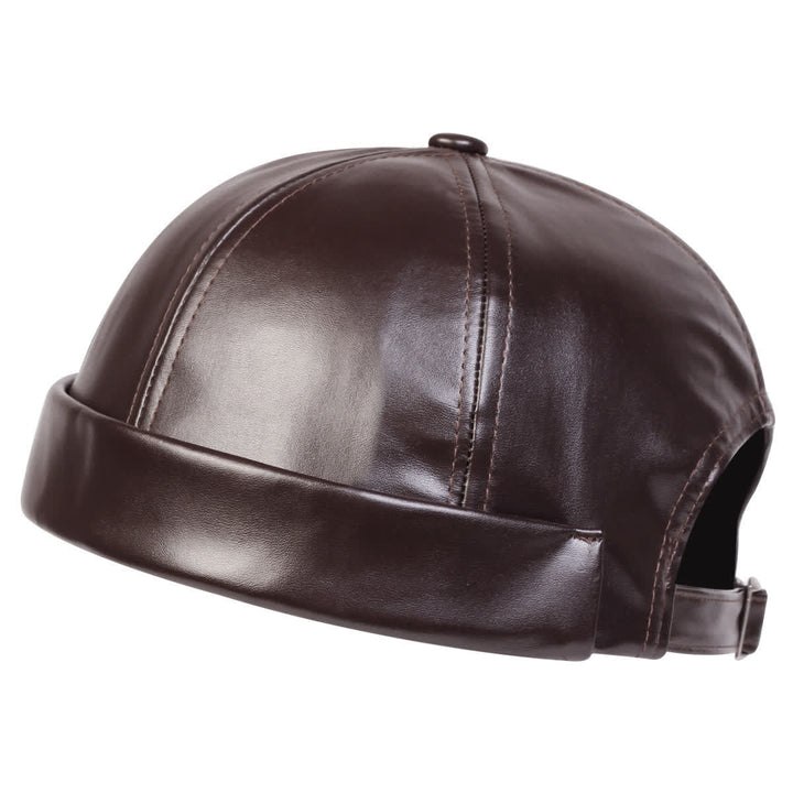 Minimalistische, randlose, verstellbare Docker-Kappe aus PU-Leder - Braun - Verstellbar (22"-23 1/4") - image 2