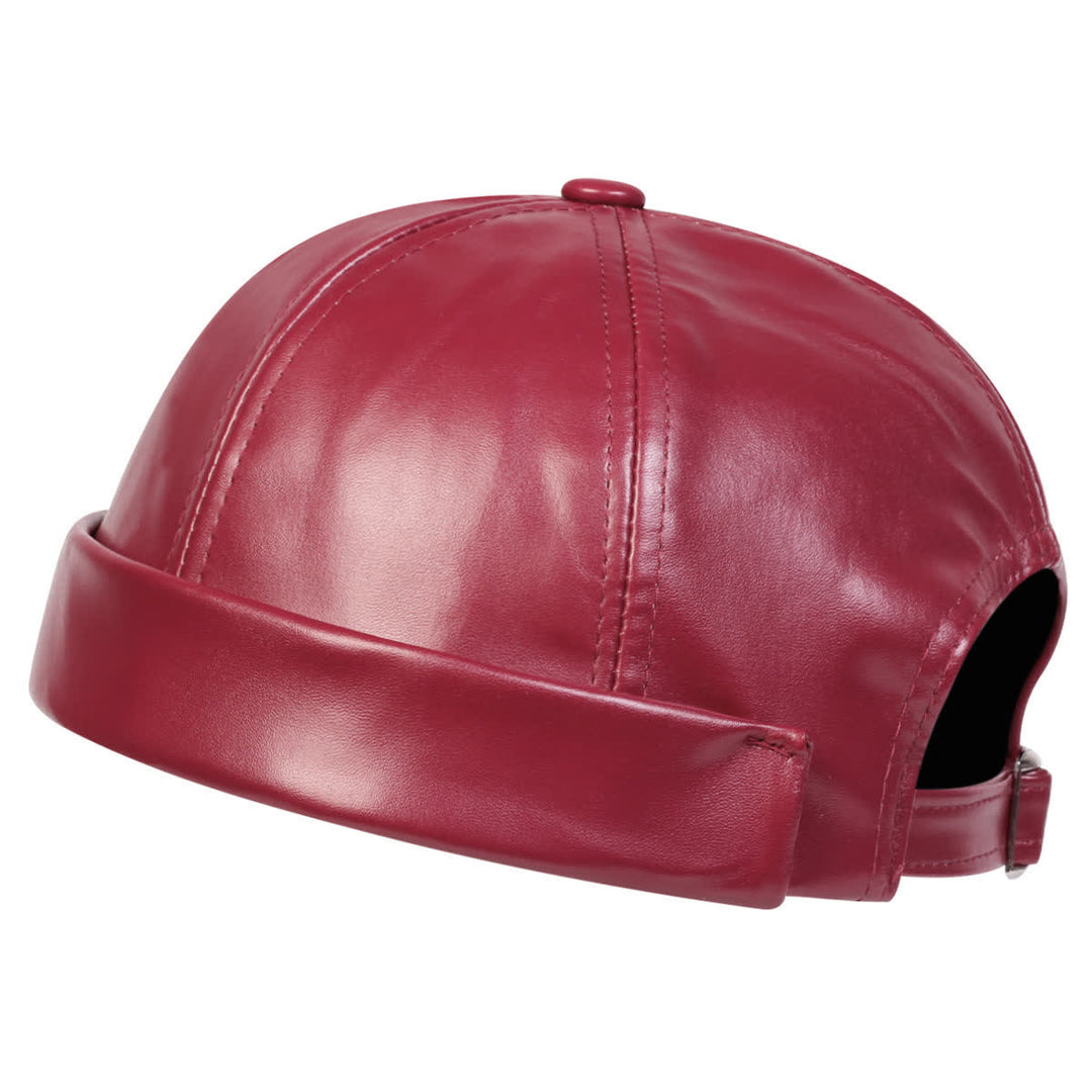 Minimalistische, randlose, verstellbare Docker-Kappe aus PU-Leder - Wein - Verstellbar (22"-23 1/4") - image 3
