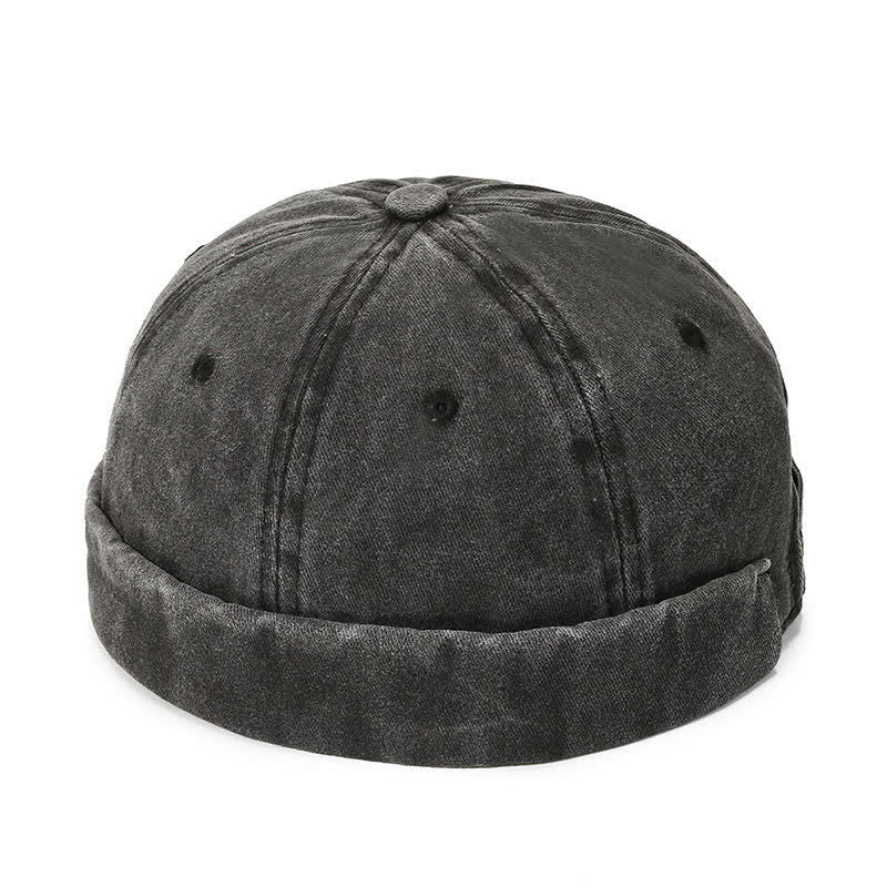 Lässige, randlose Vintage-Docker-Mütze aus gewaschener Baumwolle - image 4