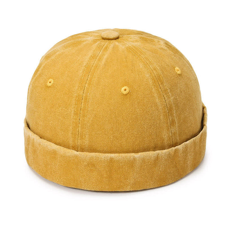 Lässige, randlose Vintage-Docker-Mütze aus gewaschener Baumwolle - Gelb - Verstellbar (22"-23 5/8") - image 8