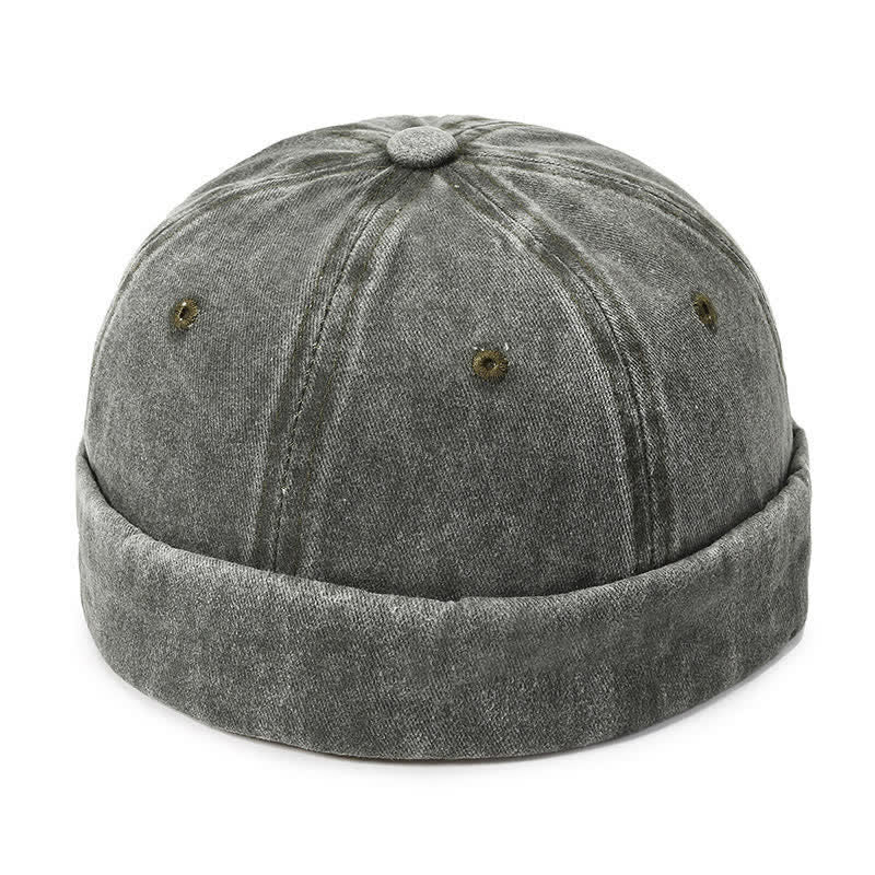 Lässige, randlose Vintage-Docker-Mütze aus gewaschener Baumwolle - Armeegrün - Verstellbar (22"-23 5/8") - image 13