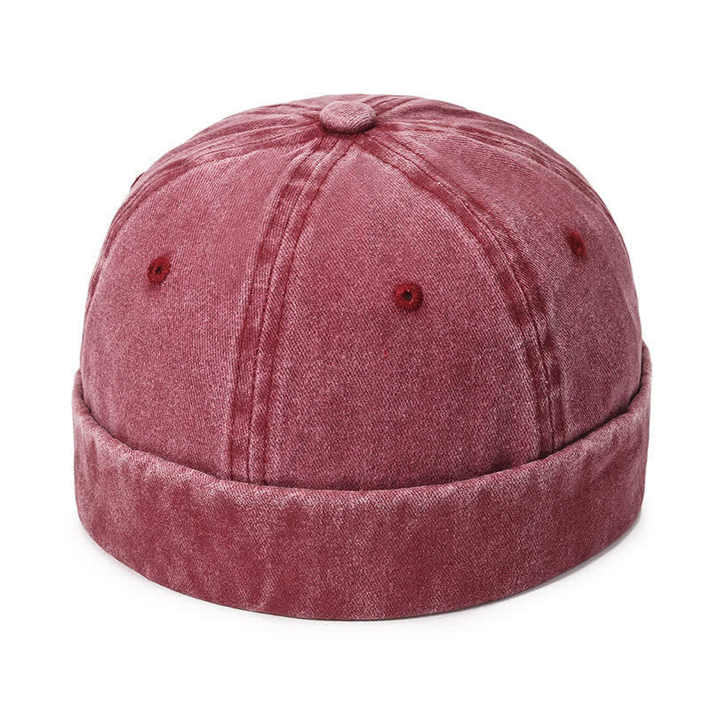 Lässige, randlose Vintage-Docker-Mütze aus gewaschener Baumwolle - Wein - Verstellbar (22"-23 5/8") - image 9