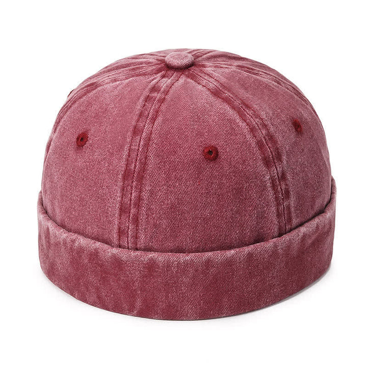Lässige, randlose Vintage-Docker-Mütze aus gewaschener Baumwolle - Wein - Verstellbar (22"-23 5/8") - image 9