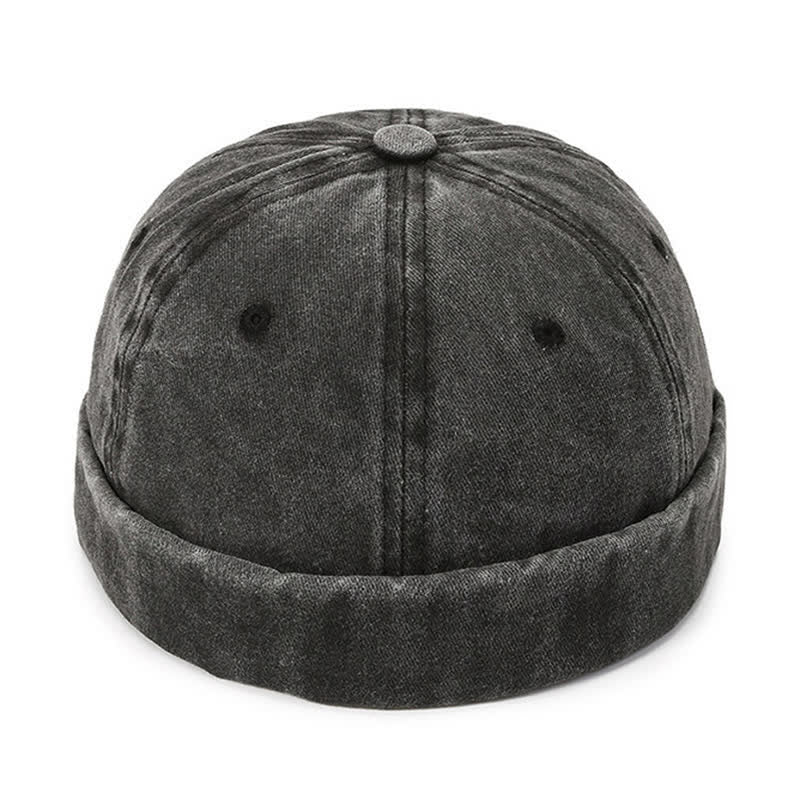 Lässige, randlose Vintage-Docker-Mütze aus gewaschener Baumwolle - Schwarz - Verstellbar (22"-23 5/8") - image 0