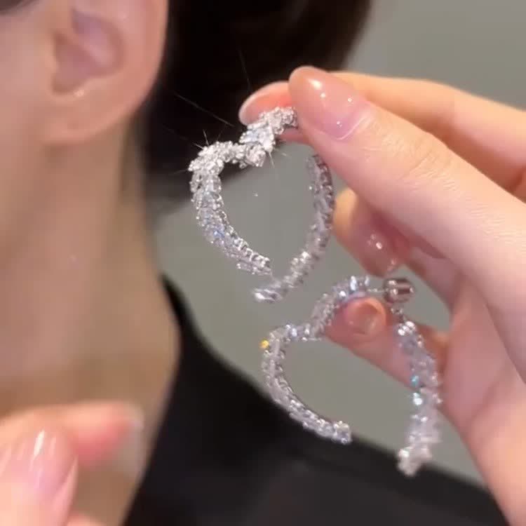 Endlose Liebe Herz-Creolen mit Zirkonia-Einlage und Weizenkorn - Silber - image 0
