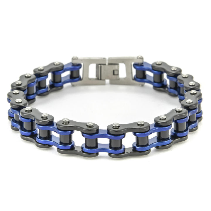 Stilvoll unterwegs: Furchtloses Motorrad-Fahrradkettenarmband - Blau & Schwarz - image 11