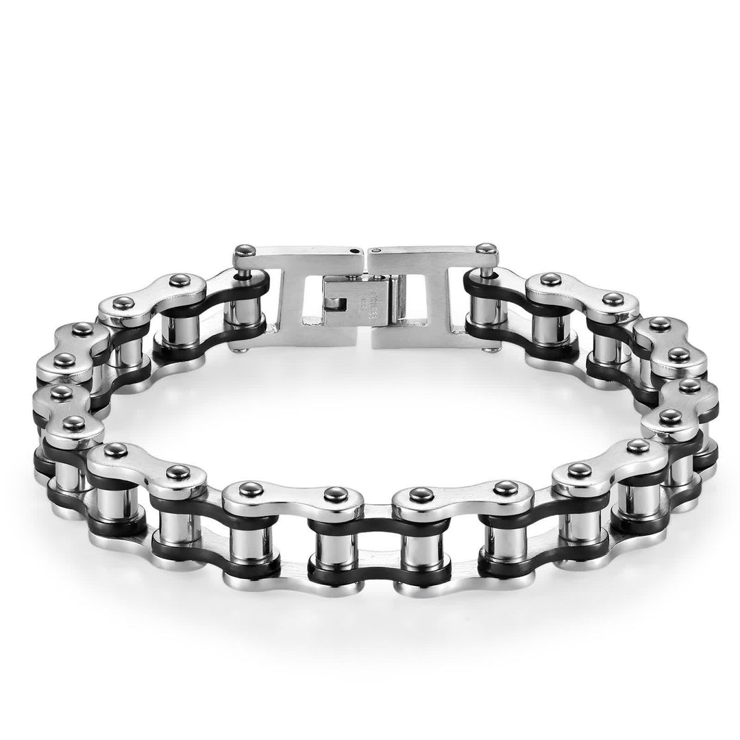 Stilvoll unterwegs: Furchtloses Motorrad-Fahrradkettenarmband - Silber & Schwarz - image 10