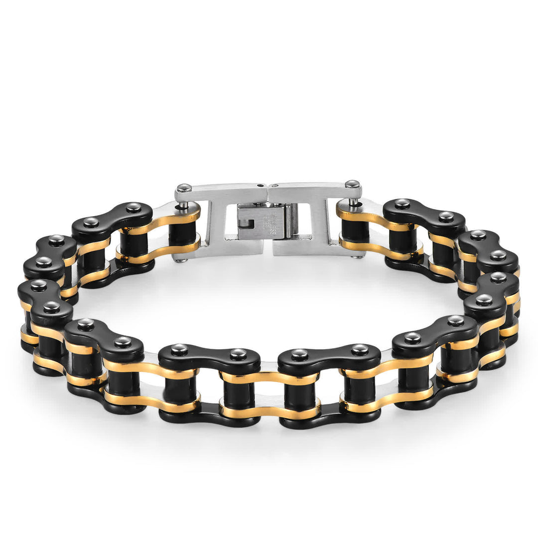 Stilvoll unterwegs: Furchtloses Motorrad-Fahrradkettenarmband - Silber, Schwarz und Gold - image 7