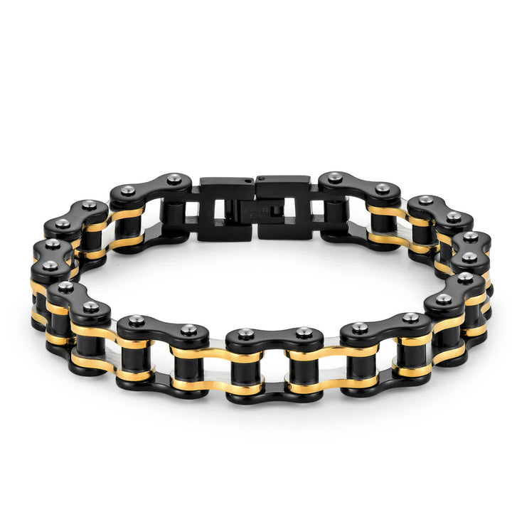 Stilvoll unterwegs: Furchtloses Motorrad-Fahrradkettenarmband - Schwarz & Gold - image 13