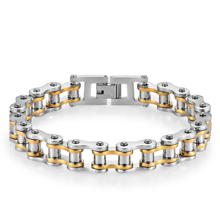 Stilvoll unterwegs: Furchtloses Motorrad-Fahrradkettenarmband - Gold & Silber - image 9