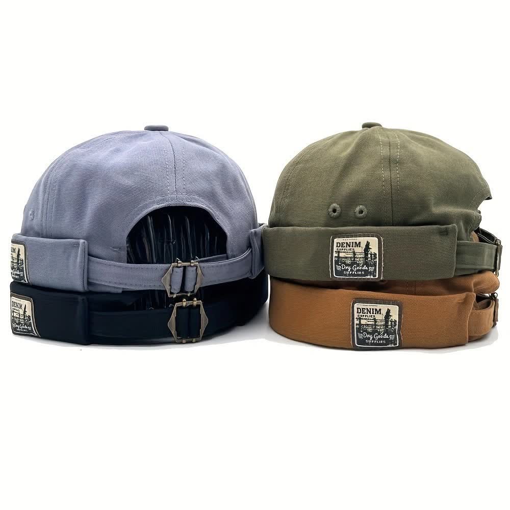 Verstellbare, randlose Docker-Cap aus Canvas mit Denim-Aufnäher - image 5