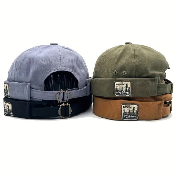 Verstellbare, randlose Docker-Cap aus Canvas mit Denim-Aufnäher - image 5