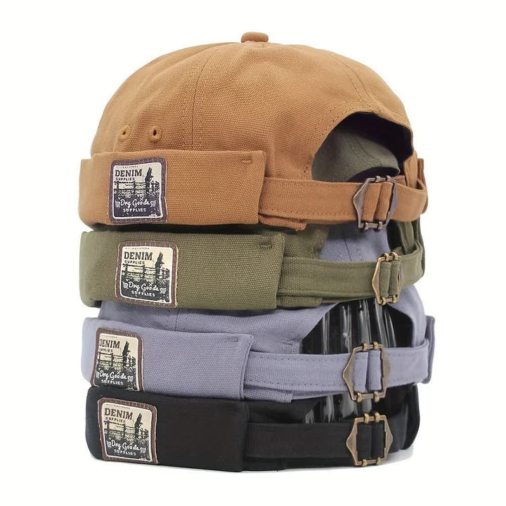 Verstellbare, randlose Docker-Cap aus Canvas mit Denim-Aufnäher - image 0