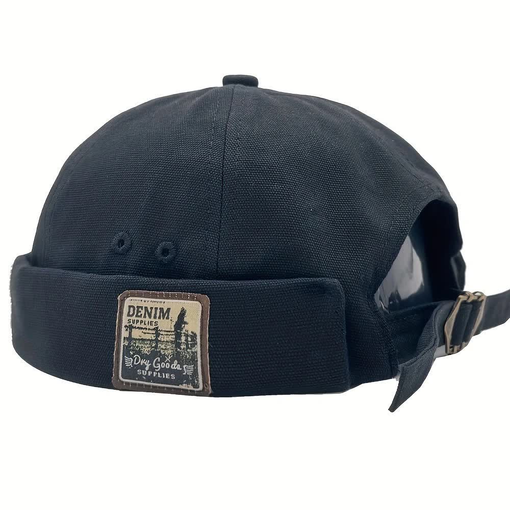 Verstellbare, randlose Docker-Cap aus Canvas mit Denim-Aufnäher - Schwarz - M (22"-22 7/8") - image 6